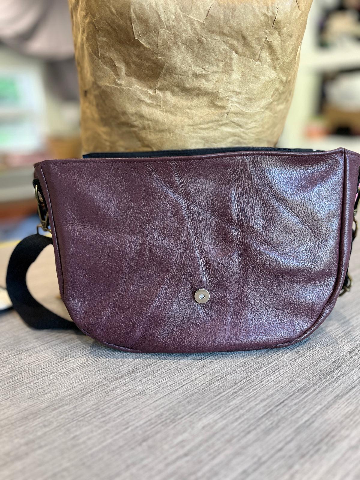 Sac à main rabat interchangeable aubergine