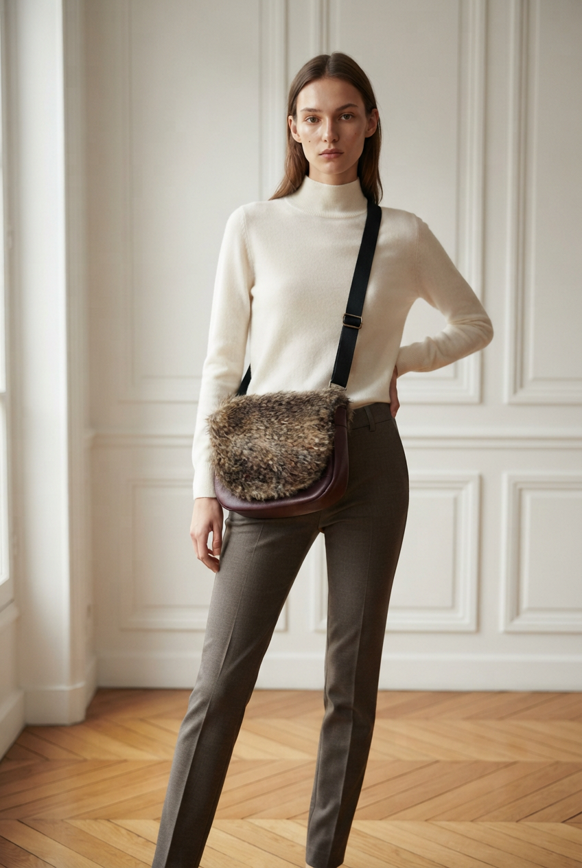 Sac à main rabat interchangeable aubergine