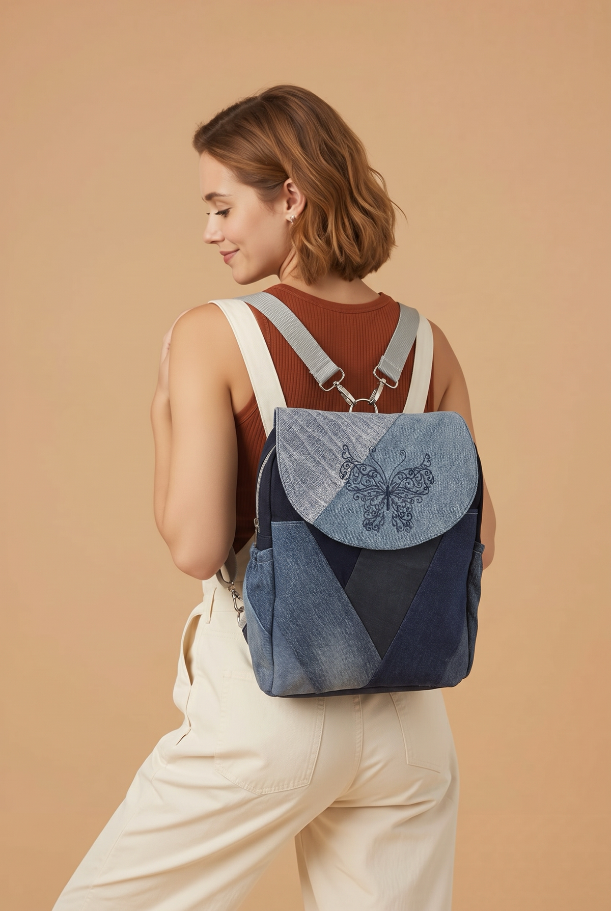 Sac à dos rabat interchangeables chevrons de jeans