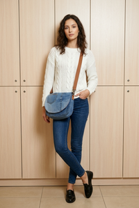Sac à main rabat interchangeable jeans pâle