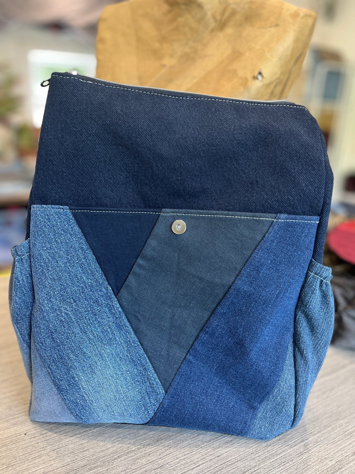 Sac à dos rabat interchangeables chevrons de jeans
